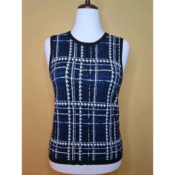 Daniel Rainn Sweater Vest Women Large Houndstooth Blue Black White Viscose EUC - Picture 2 of 9
